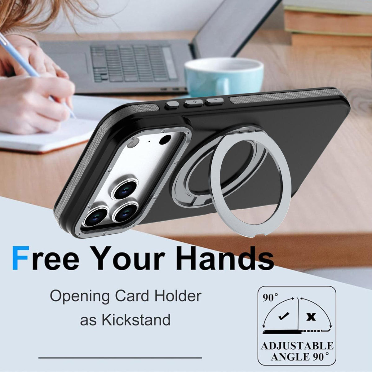 Compatible with iPhone 18 Pro Max Dual Color Skin Feel 360 Degree Rotation Holder Magnetic Phone Case - Grey