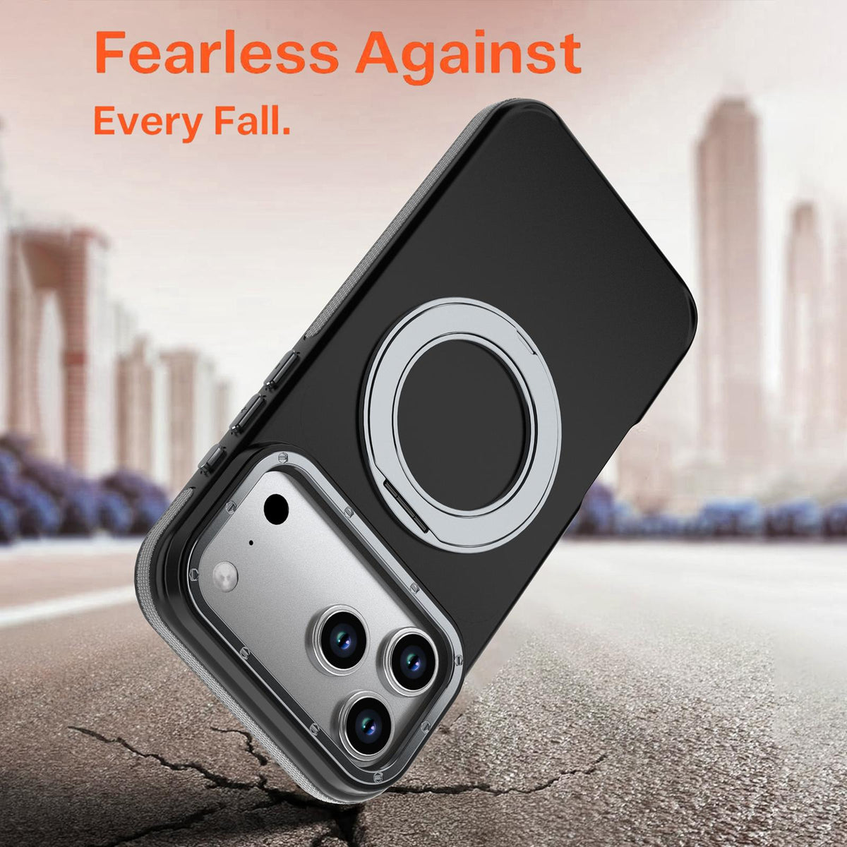 Compatible with iPhone 18 Pro Max Dual Color Skin Feel 360 Degree Rotation Holder Magnetic Phone Case - Grey
