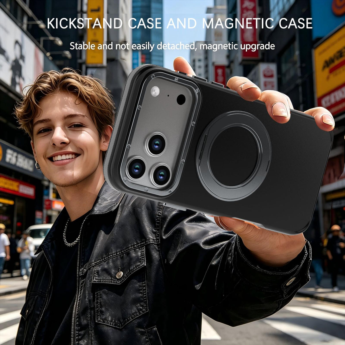 Compatible with iPhone 18 Pro Max Dual Color Skin Feel 360 Degree Rotation Holder Magnetic Phone Case - Grey