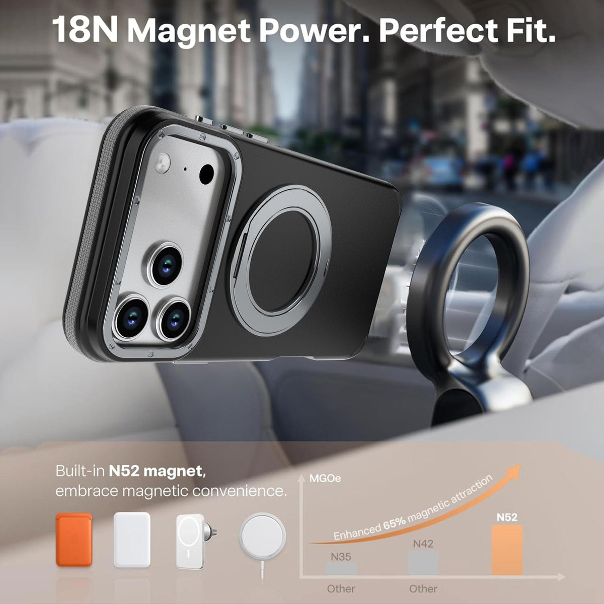 Compatible with iPhone 18 Pro Dual Color Skin Feel 360 Degree Rotation Holder Magnetic Phone Case - Grey