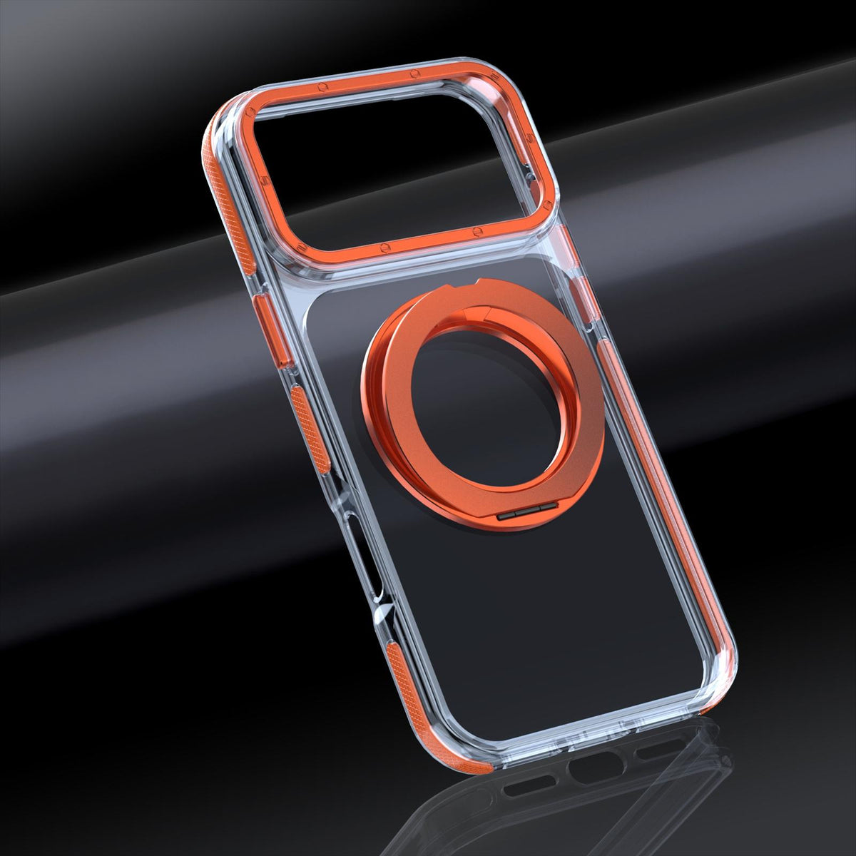 Compatible with iPhone 18 Pro Max Dual Color Clear 360 Degree Rotation Holder Magnetic Phone Case - Orange