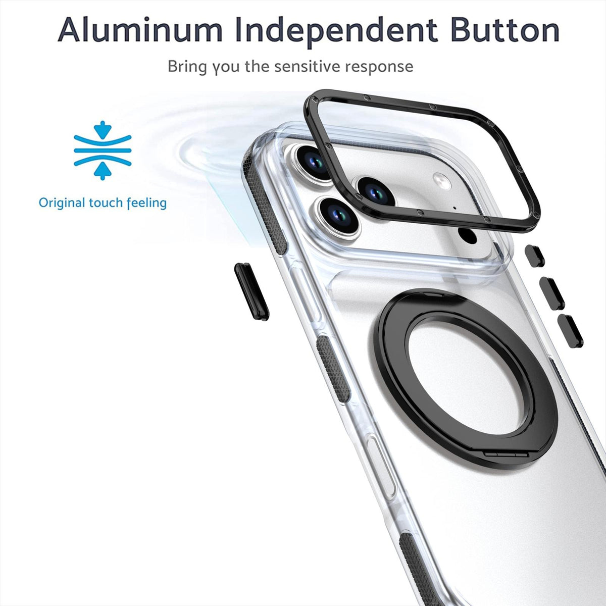 Compatible with iPhone 18 Pro Max Dual Color Clear 360 Degree Rotation Holder Magnetic Phone Case - Black