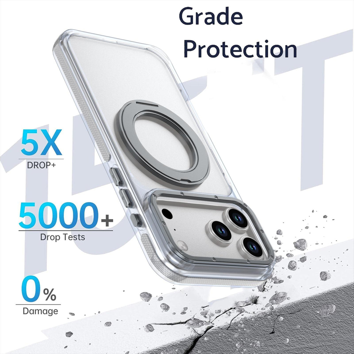 Compatible with iPhone 18 Pro Max Dual Color Clear 360 Degree Rotation Holder Magnetic Phone Case - Grey