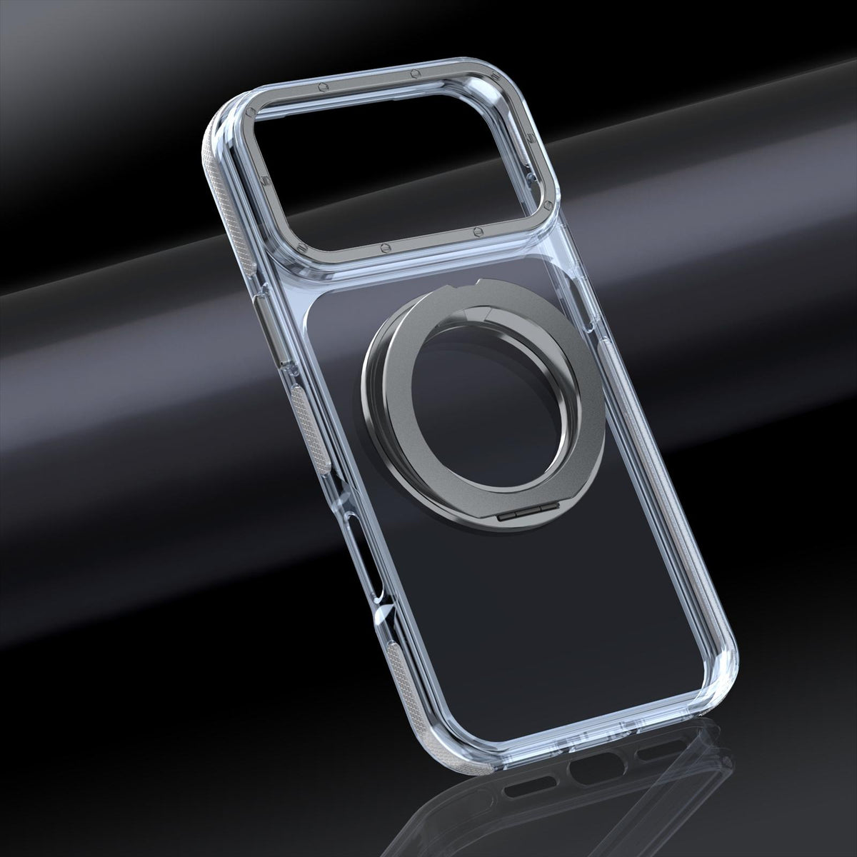 Compatible with iPhone 18 Pro Max Dual Color Clear 360 Degree Rotation Holder Magnetic Phone Case - Grey