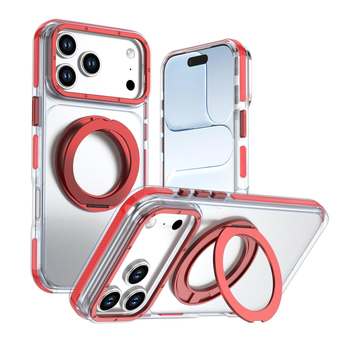 Compatible with iPhone 18 Pro Max Dual Color Clear 360 Degree Rotation Holder Magnetic Phone Case - Red