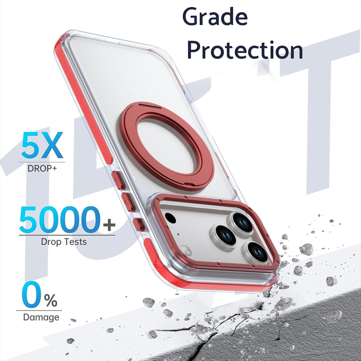 Compatible with iPhone 18 Pro Max Dual Color Clear 360 Degree Rotation Holder Magnetic Phone Case - Red