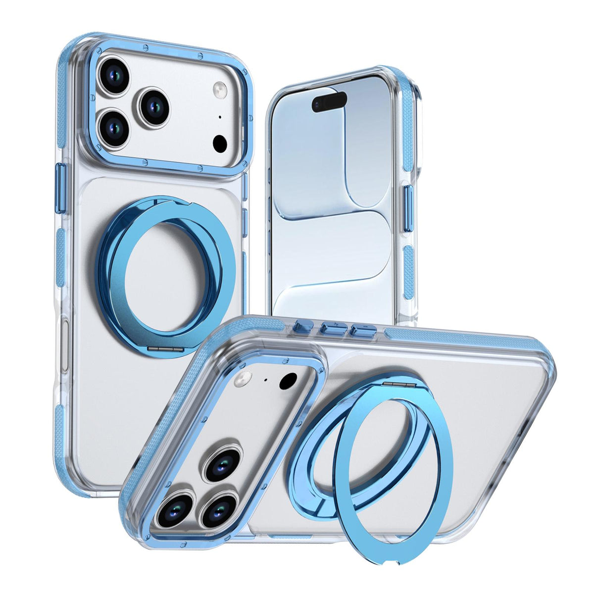 Compatible with iPhone 18 Pro Max Dual Color Clear 360 Degree Rotation Holder Magnetic Phone Case - Sky Blue