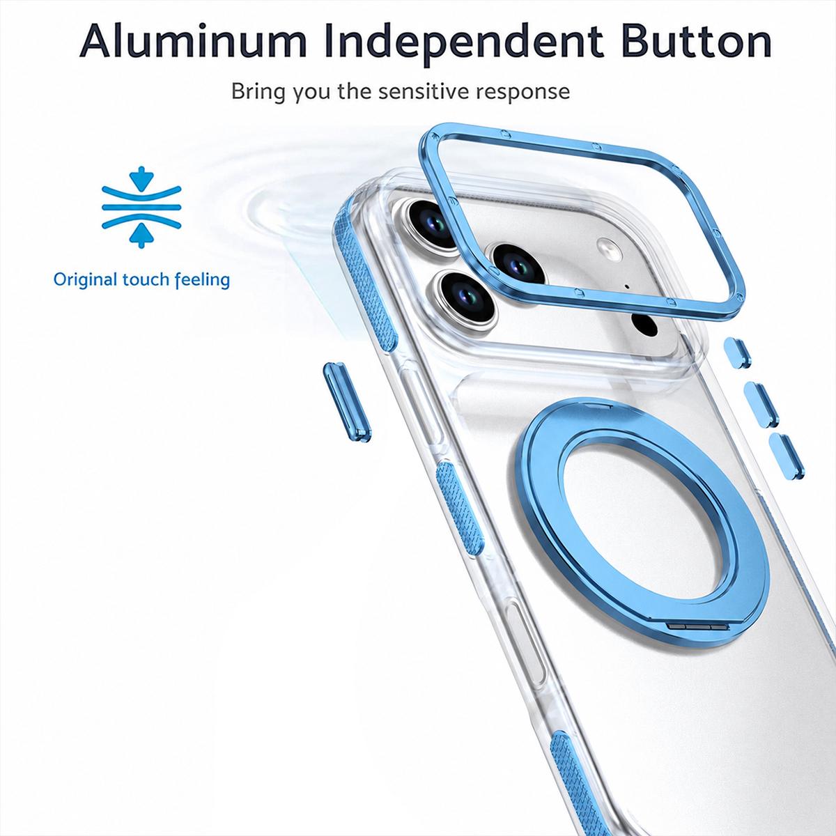 Compatible with iPhone 18 Pro Max Dual Color Clear 360 Degree Rotation Holder Magnetic Phone Case - Sky Blue