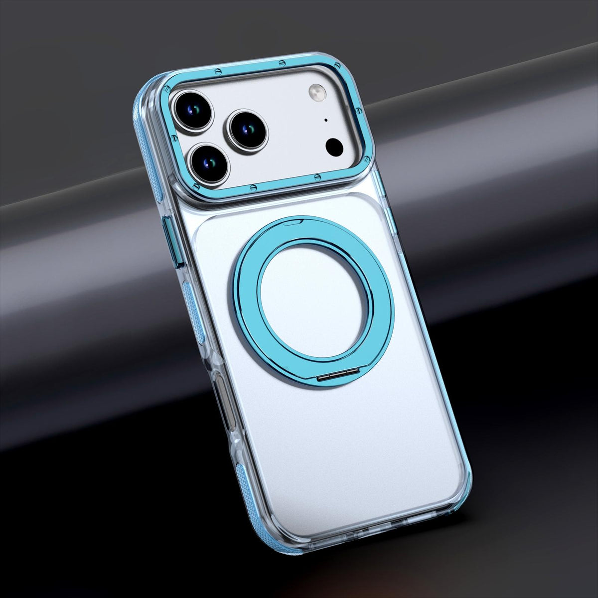 Compatible with iPhone 18 Pro Max Dual Color Clear 360 Degree Rotation Holder Magnetic Phone Case - Sky Blue