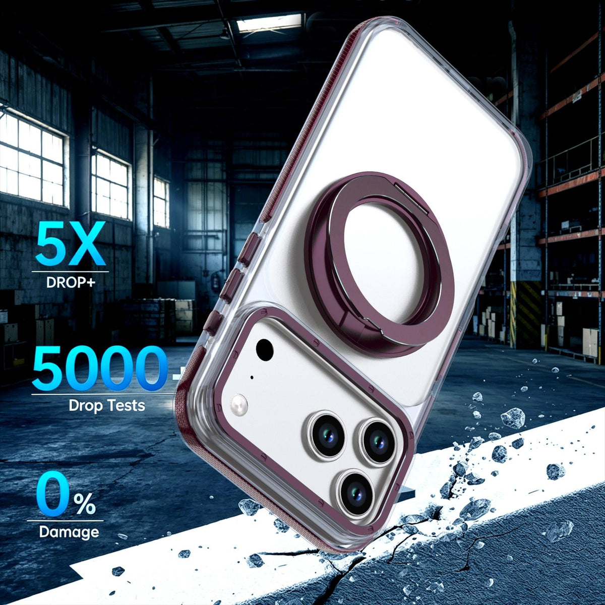 Compatible with iPhone 18 Pro Max Dual Color Clear 360 Degree Rotation Holder Magnetic Phone Case - Cherry Red