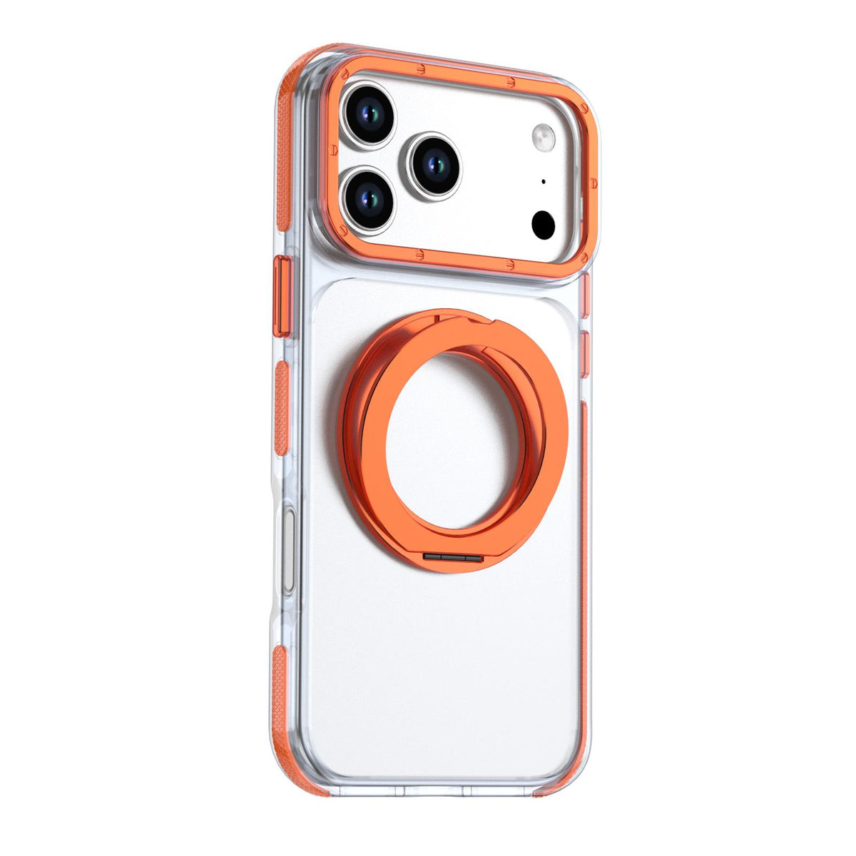 Compatible with iPhone 18 Pro Dual Color Clear 360 Degree Rotation Holder Magnetic Phone Case - Orange
