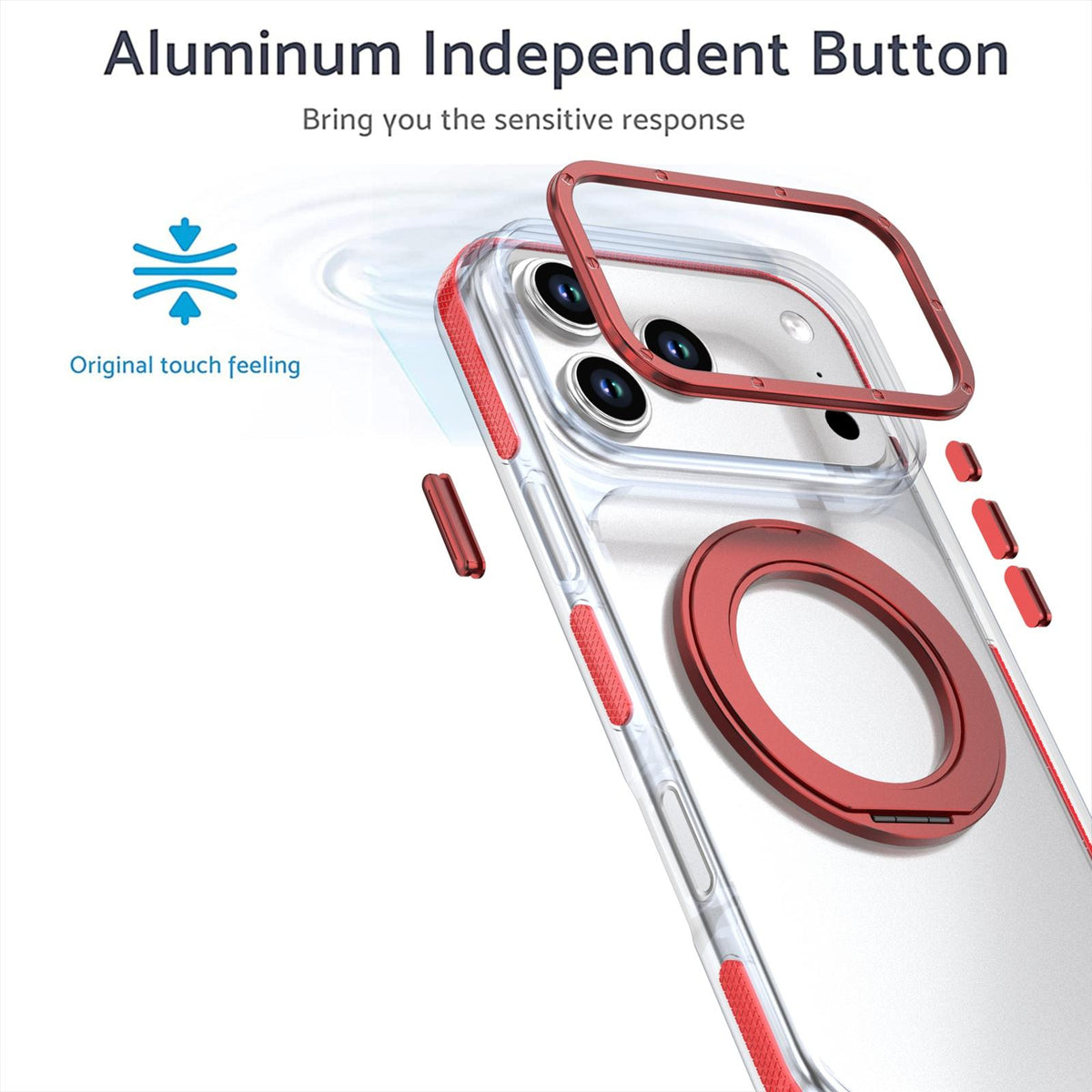 Compatible with iPhone 18 Pro Dual Color Clear 360 Degree Rotation Holder Magnetic Phone Case - Red