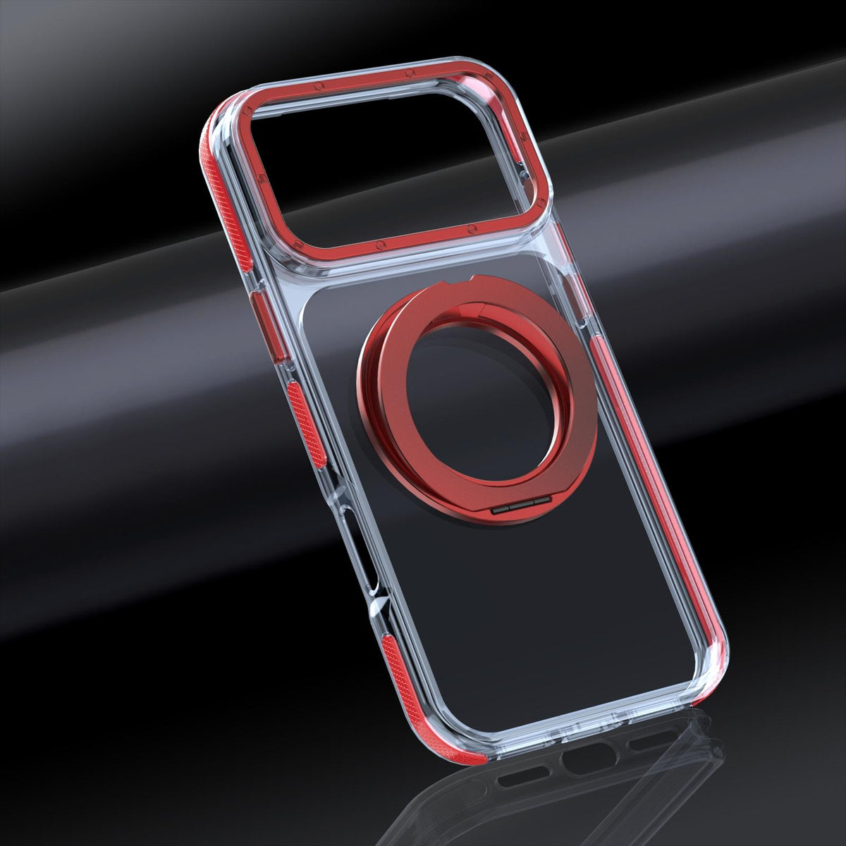 Compatible with iPhone 18 Pro Dual Color Clear 360 Degree Rotation Holder Magnetic Phone Case - Red