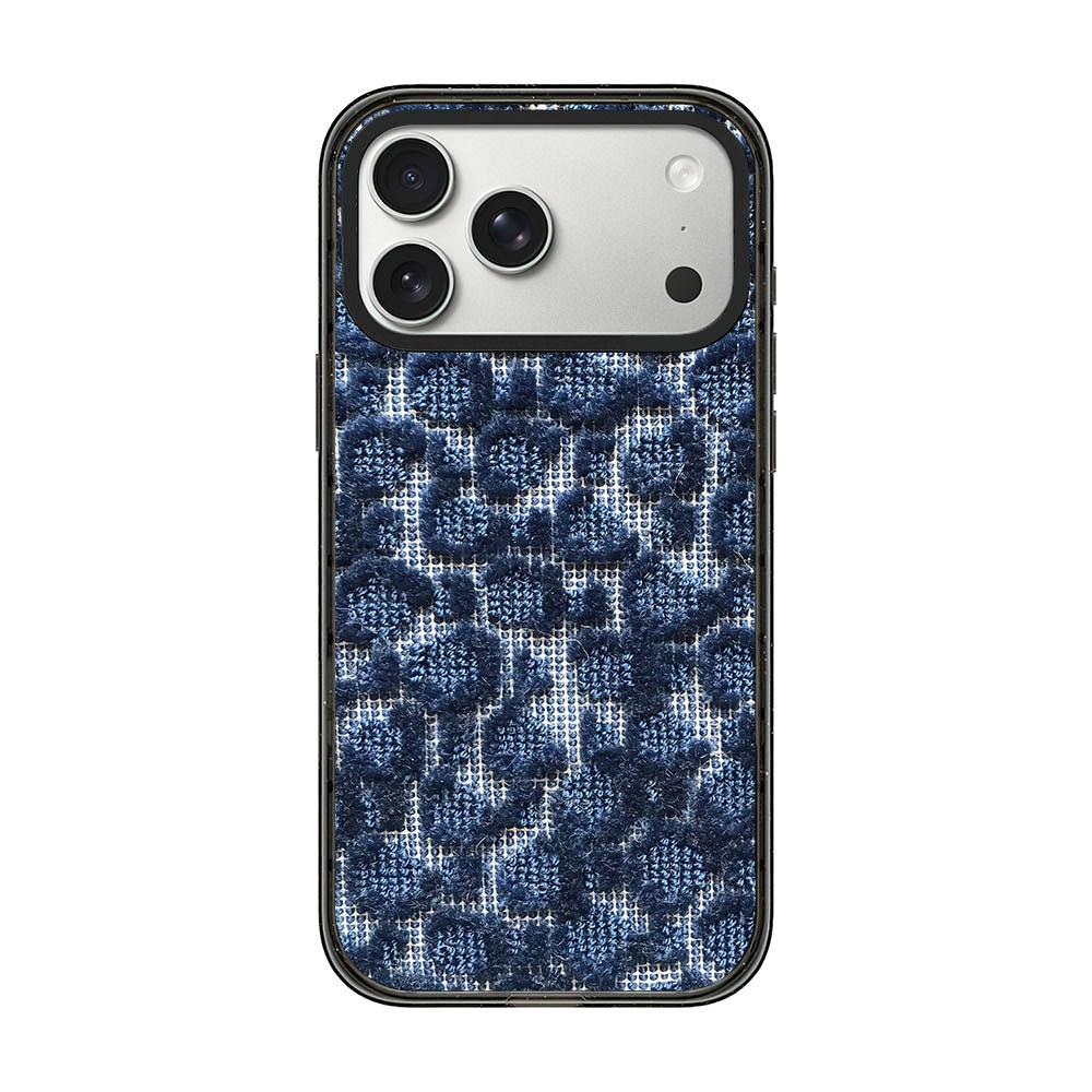 Compatible with iPhone 18 Pro Max & 17 Pro Max Denim Knit Printed Acrylic TPU Phone Case - Blue Houndstooth