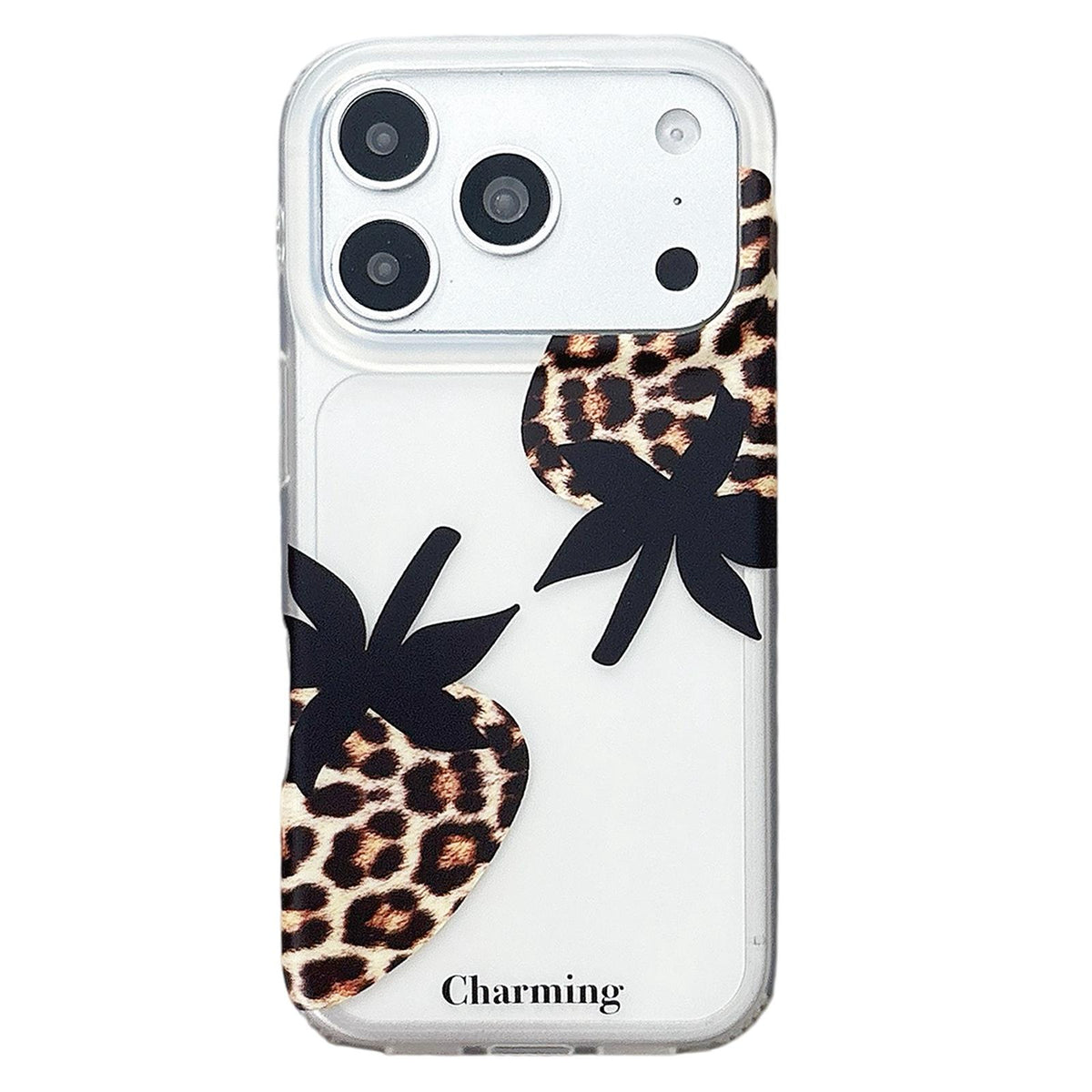 Compatible with iPhone 18 Pro Max & 17 Pro Max Double Layer Frosted Pattern TPU Phone Case - Leopard Print Strawberry