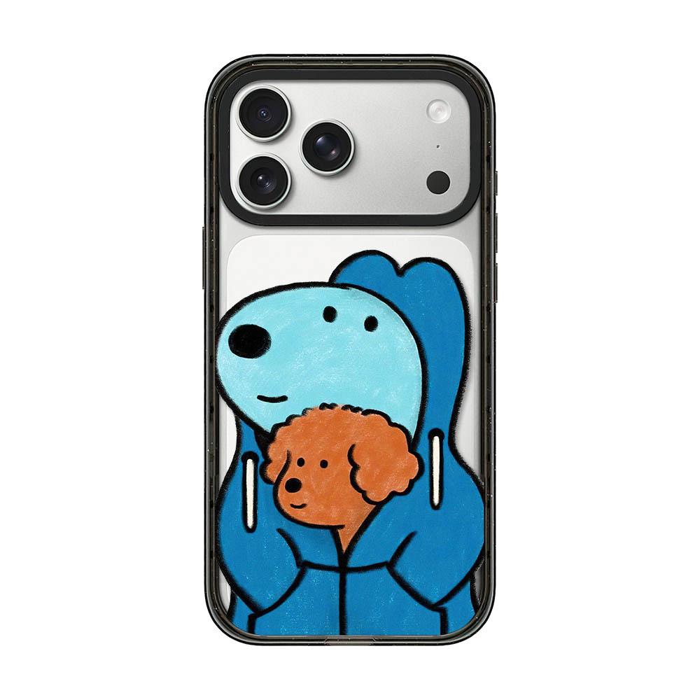 Compatible with iPhone 18 Pro Max & 17 Pro Max Cute Dog Pattern Acrylic TPU Phone Case - Blue Dog Hugging Brown Dog