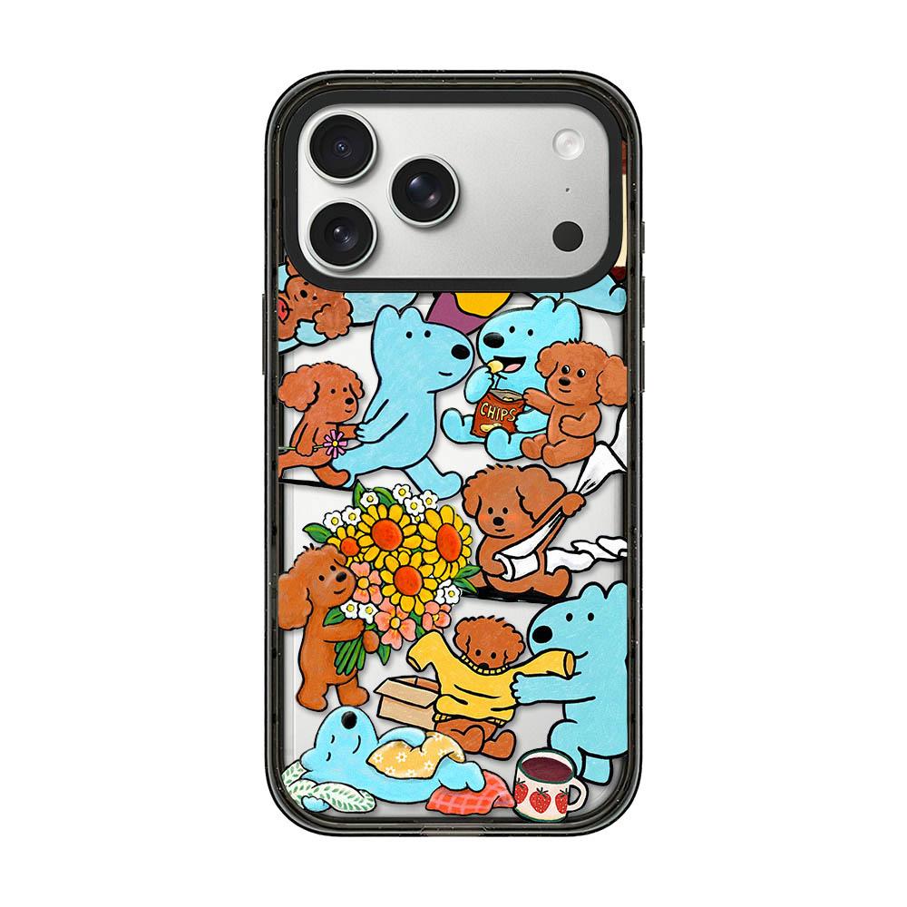 Compatible with iPhone 18 Pro Max & 17 Pro Max Cute Dog Pattern Acrylic TPU Phone Case - Blue Brown Dog Friends