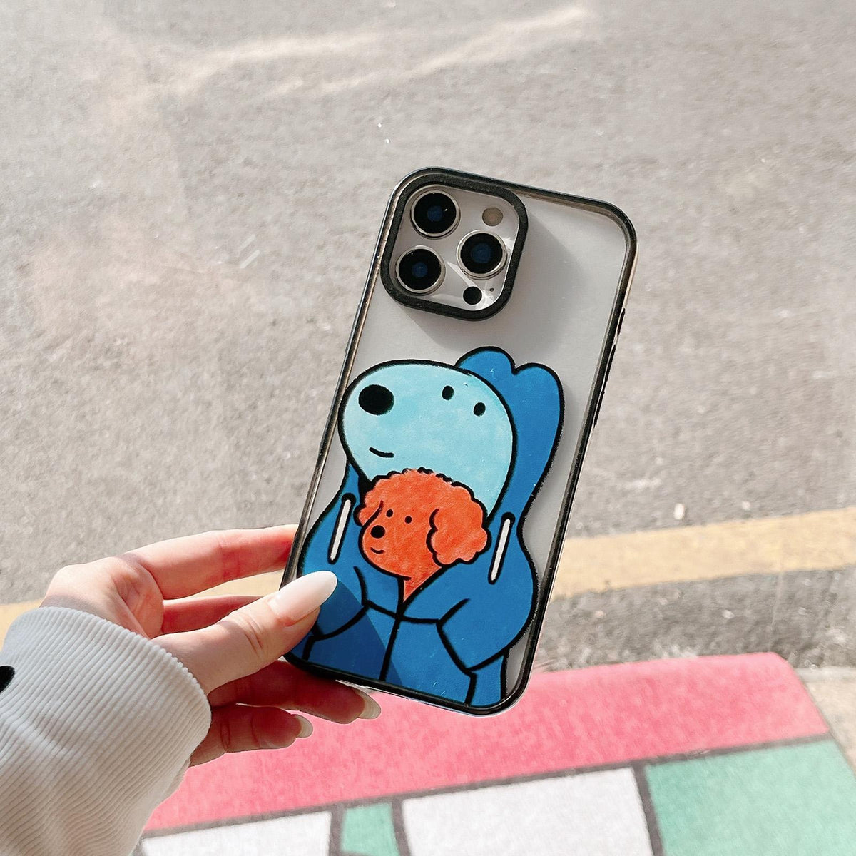 Compatible with iPhone 18 Pro & 17 Pro Cute Dog Pattern Acrylic TPU Phone Case - Blue Puppy Drinking Water