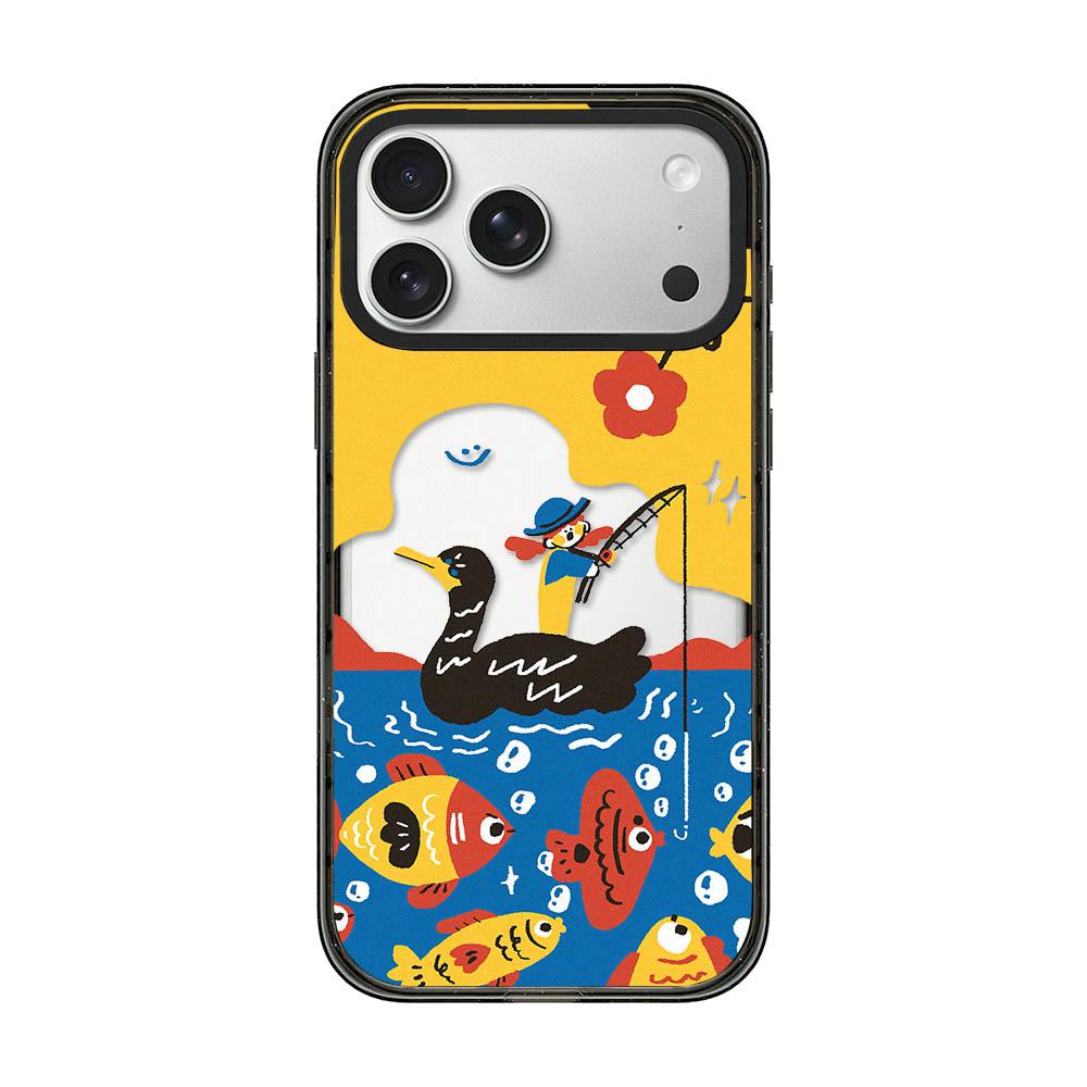 Compatible with iPhone 18 Pro Max & 17 Pro Max Little Red Flower Cartoon Pattern Acrylic TPU Phone Case - Fishing Black Swan