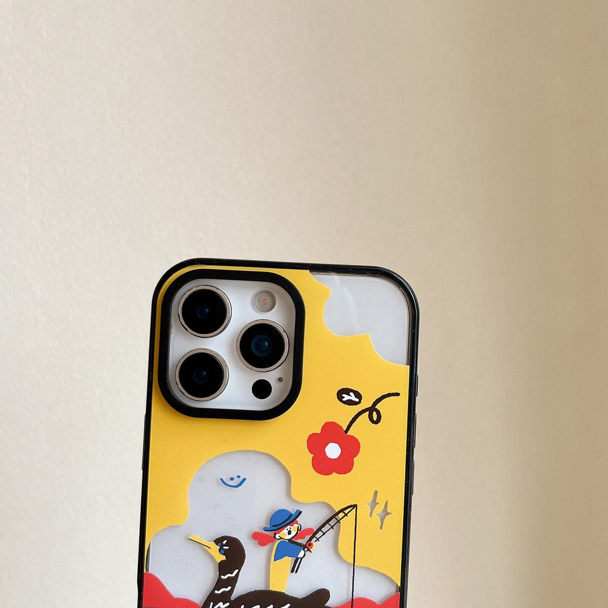 Compatible with iPhone 18 Pro Max & 17 Pro Max Little Red Flower Cartoon Pattern Acrylic TPU Phone Case - Lying Flat Small Potted Plant