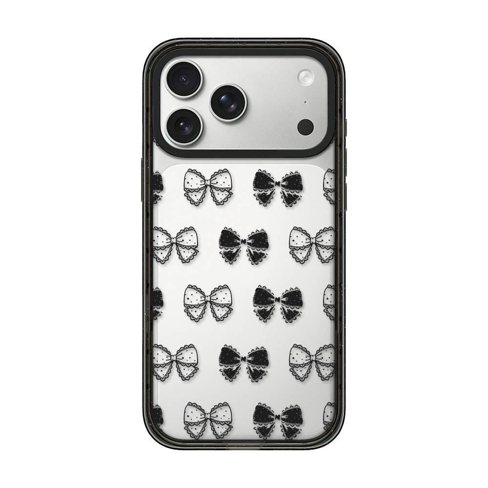 Compatible with iPhone 18 Pro Max & 17 Pro Max Lace Bow Printed Acrylic TPU Phone Case - Lace Polka Dot Bow