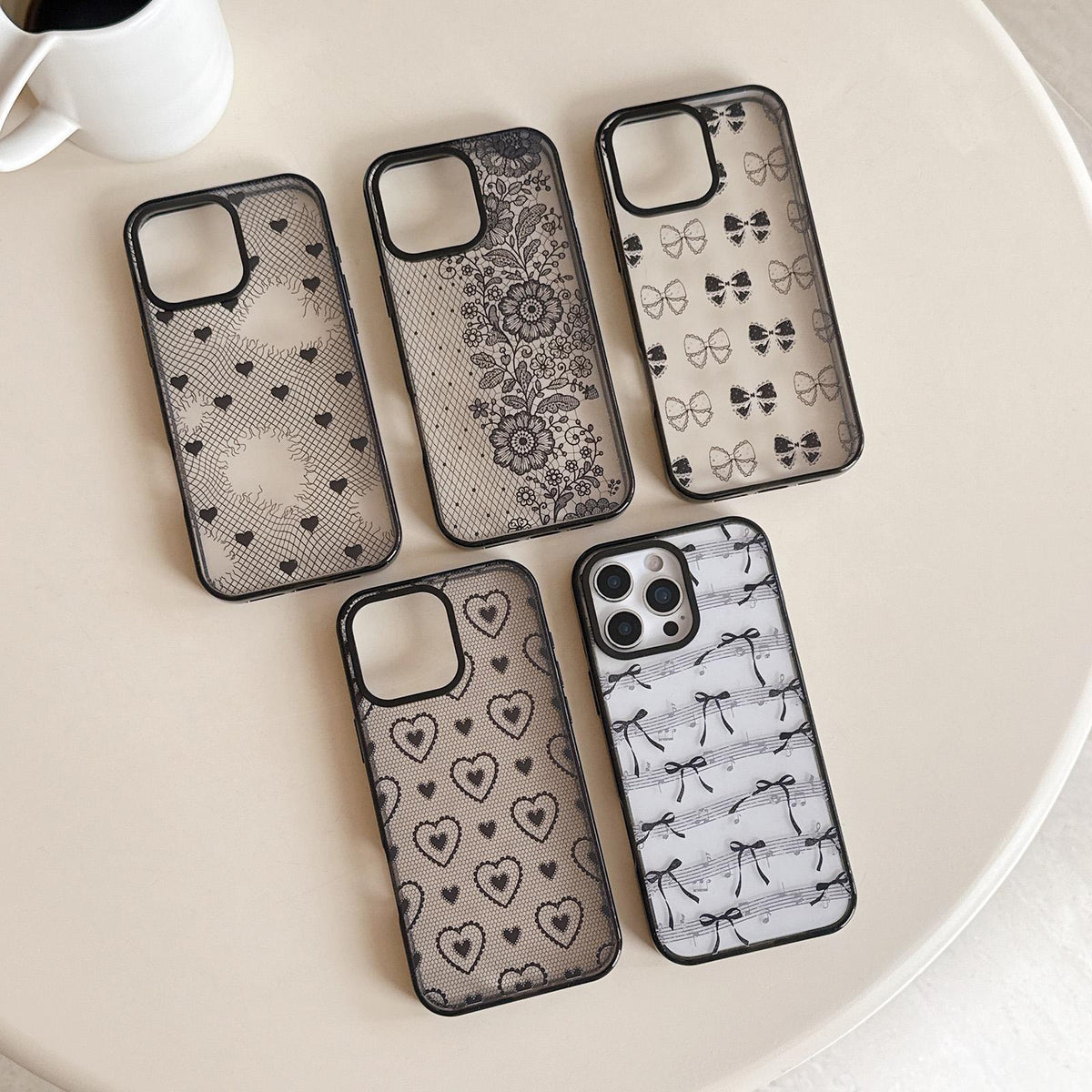 Compatible with iPhone 18 Pro & 17 Pro Lace Bow Printed Acrylic TPU Phone Case - Half Lace Flower