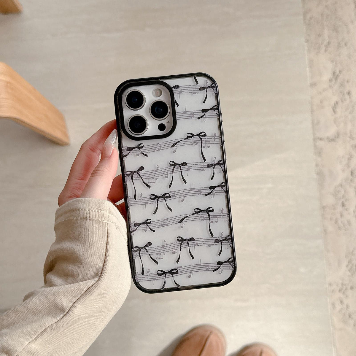 Compatible with iPhone 18 Pro Max & 17 Pro Max Lace Bow Printed Acrylic TPU Phone Case - Lace Polka Dot Bow