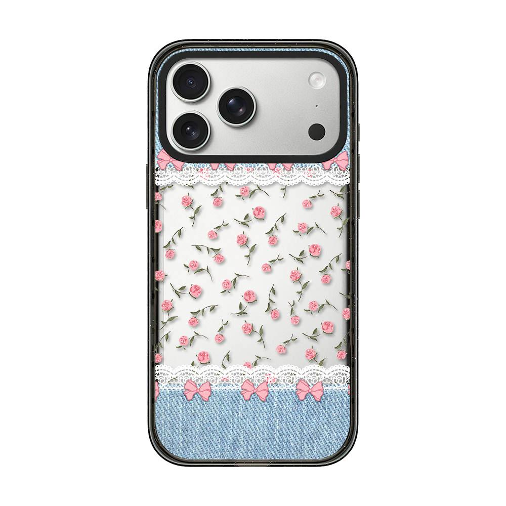 Compatible with iPhone 18 Pro Max & 17 Pro Max Denim Floral Pattern Acrylic TPU Phone Case - Denim Rose Lace