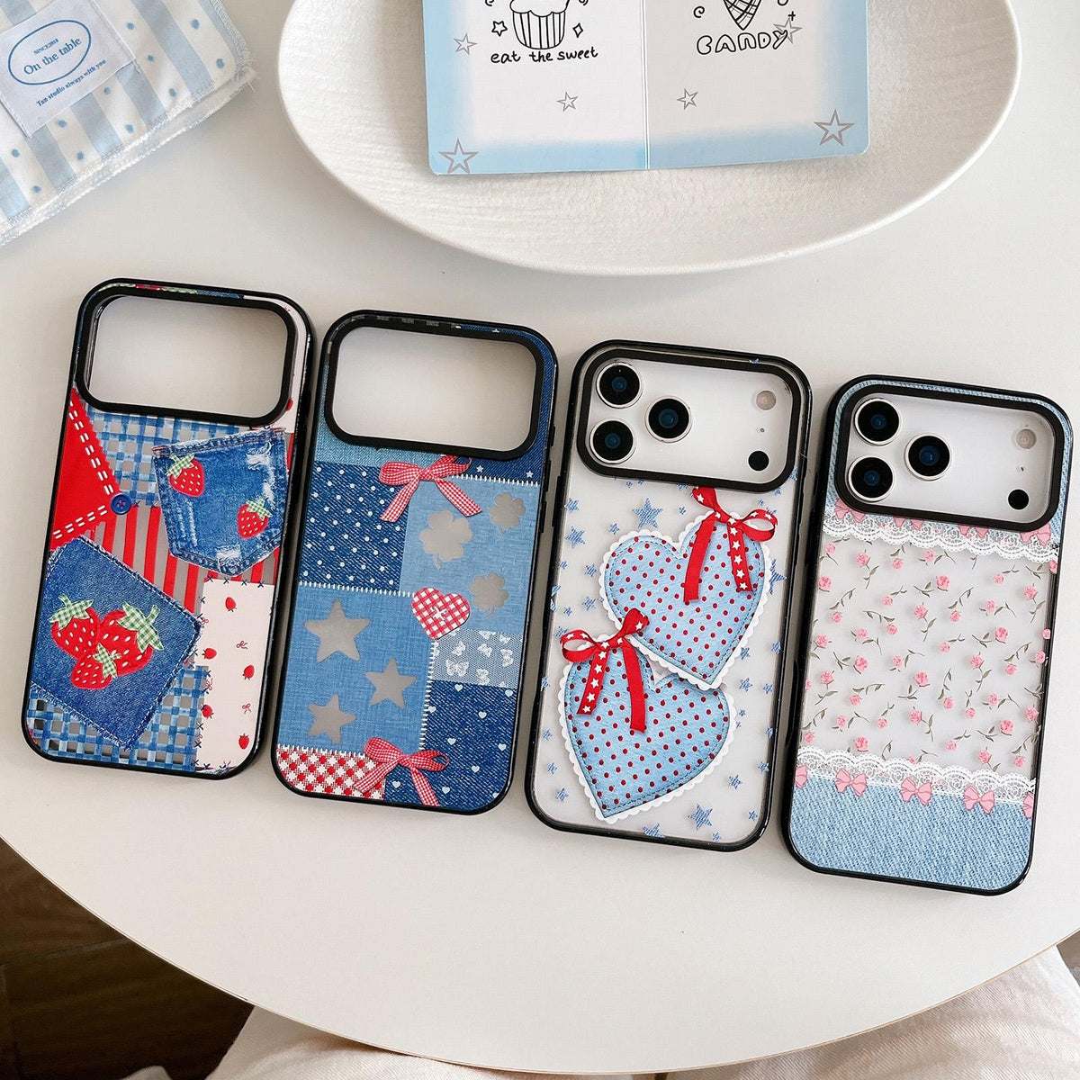 Compatible with iPhone 18 Pro Max & 17 Pro Max Denim Floral Pattern Acrylic TPU Phone Case - Denim Rose Lace
