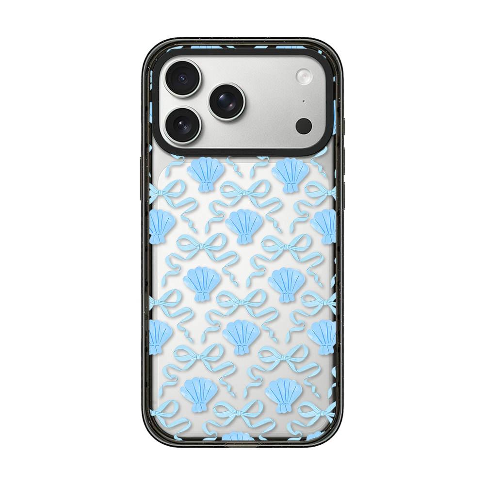 Compatible with iPhone 18 Pro & 17 Pro Seashell Bow Transparent Acrylic TPU Phone Case - Light Blue Seashell Bow