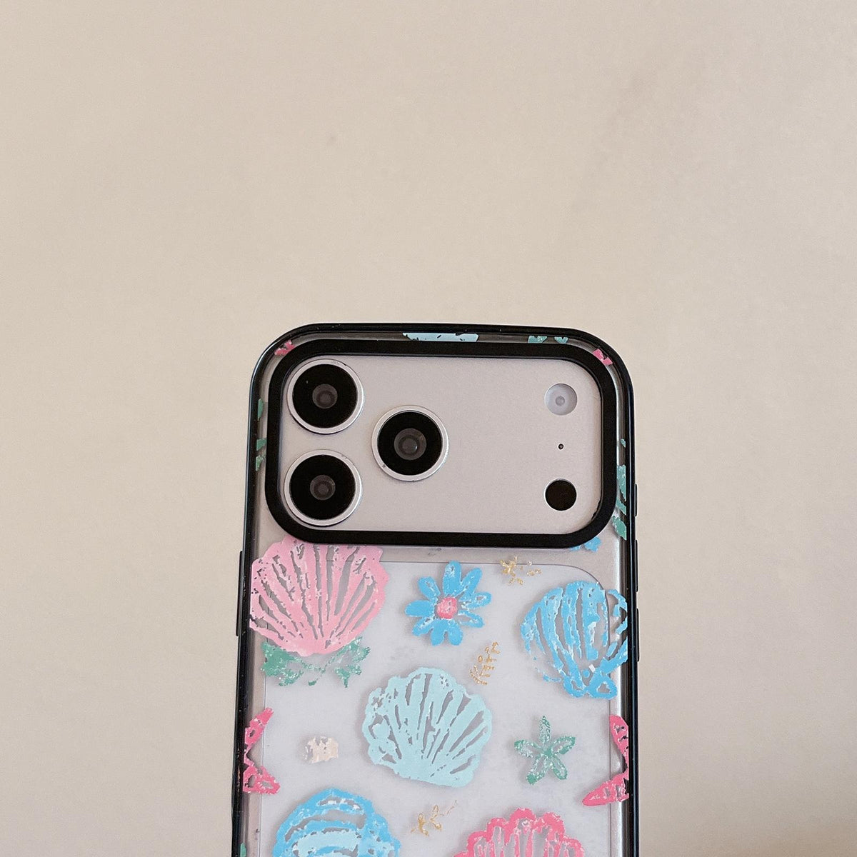Compatible with iPhone 18 Pro & 17 Pro Seashell Bow Transparent Acrylic TPU Phone Case - Light Blue Seashell Bow