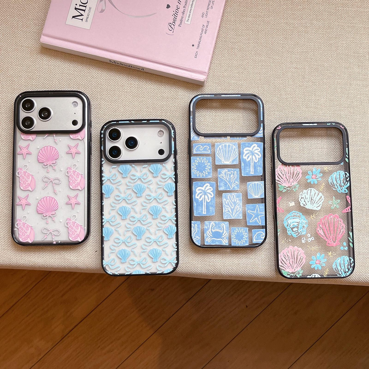 Compatible with iPhone 18 Pro Max & 17 Pro Max Seashell Bow Transparent Magnetic Acrylic TPU Phone Case - Pearl Powder Seashell Starfish