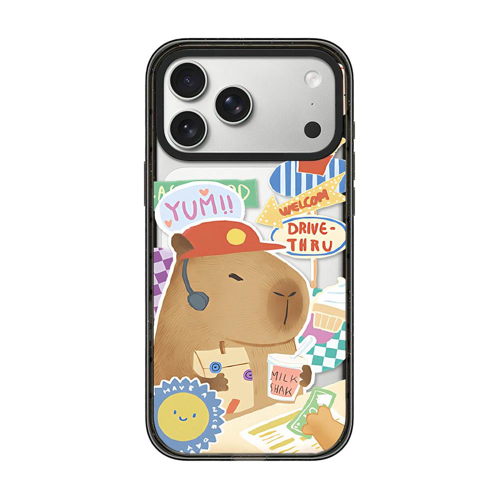Compatible with iPhone 18 Pro & 17 Pro Cute Capybara Cartoon Print Acrylic TPU Phone Case - Fast Food Worker Capybara