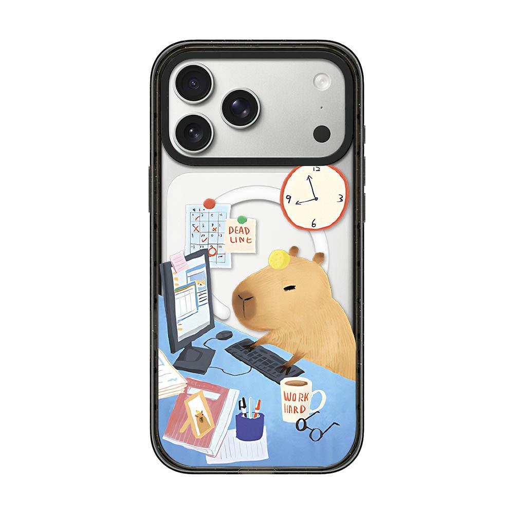 Compatible with iPhone 18 Pro Max & 17 Pro Max Cute Capybara Cartoon Print Magnetic Acrylic TPU Phone Case - Office Capybara