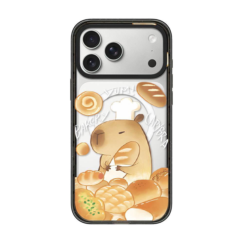 Compatible with iPhone 18 Pro & 17 Pro Cute Capybara Cartoon Print Magnetic Acrylic TPU Phone Case - Baking Bread Capybara