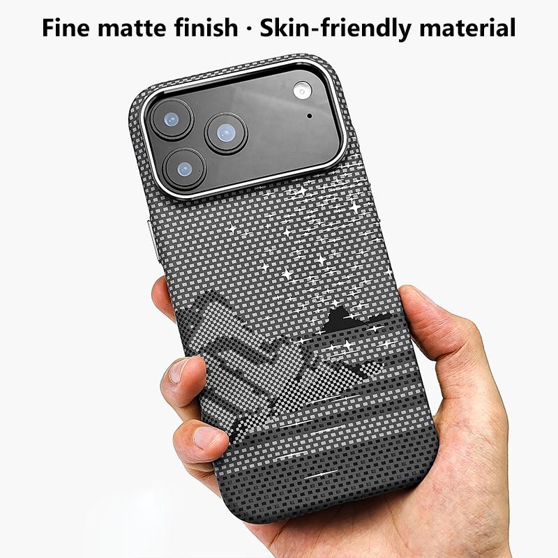Compatible with iPhone 18 Pro Max & 17 Pro Max Kevlar Texture Water Sticker Magnetic Phone Case - Grey