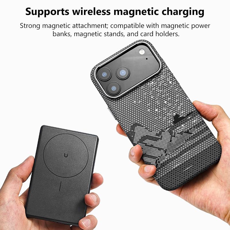 Compatible with iPhone 18 Pro Max & 17 Pro Max Kevlar Texture Water Sticker Magnetic Phone Case - Blue
