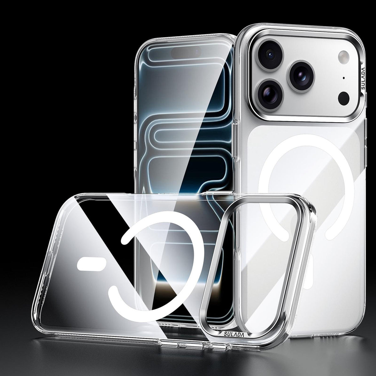 Compatible with iPhone 18 Pro Max SULADA Crystal Series Magnetic Clear PC Phone Case - Transparent