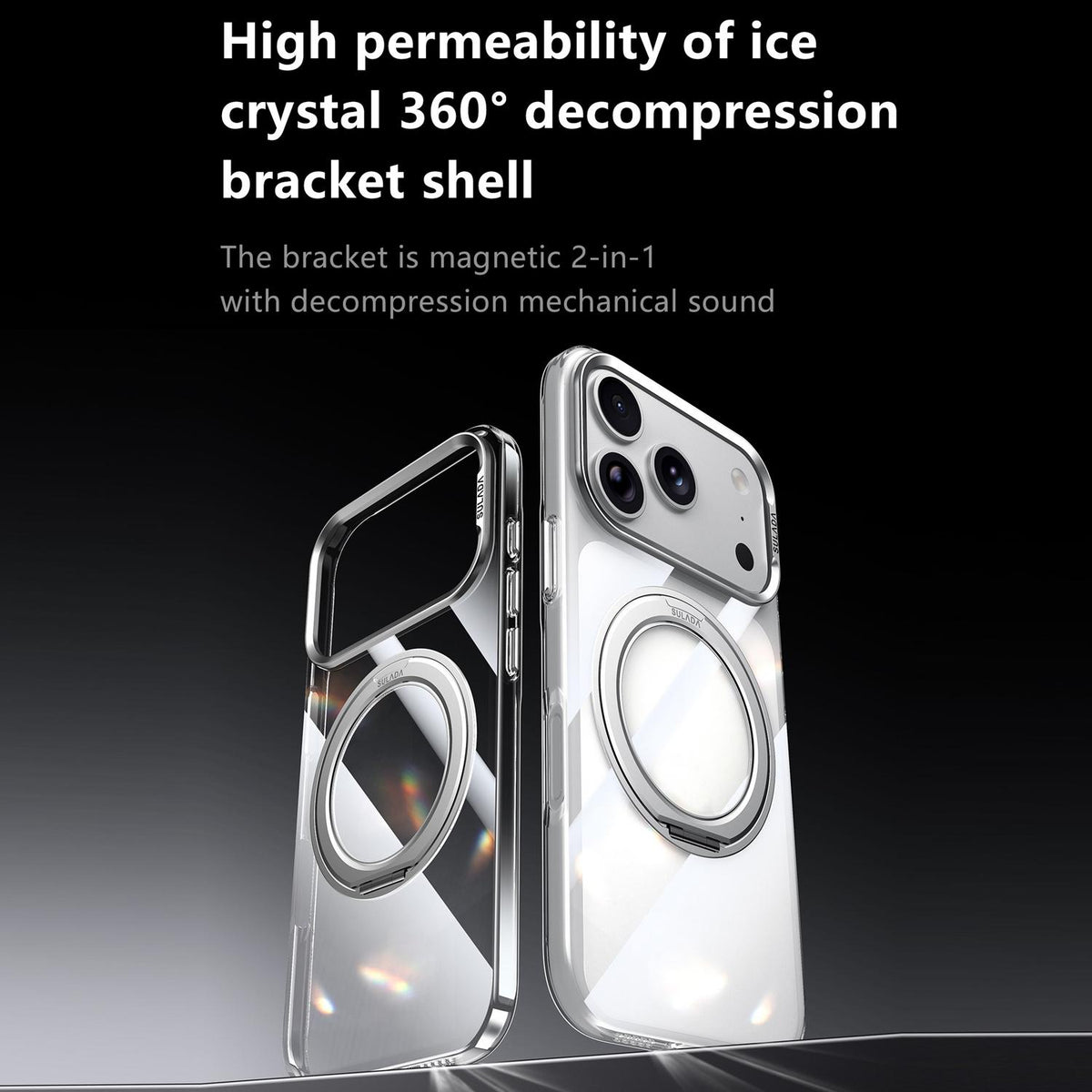 Compatible with iPhone 18 Pro Max SULADA 360 Degree Rotation Magnetic Holder Clear PC Phone Case - Transparent