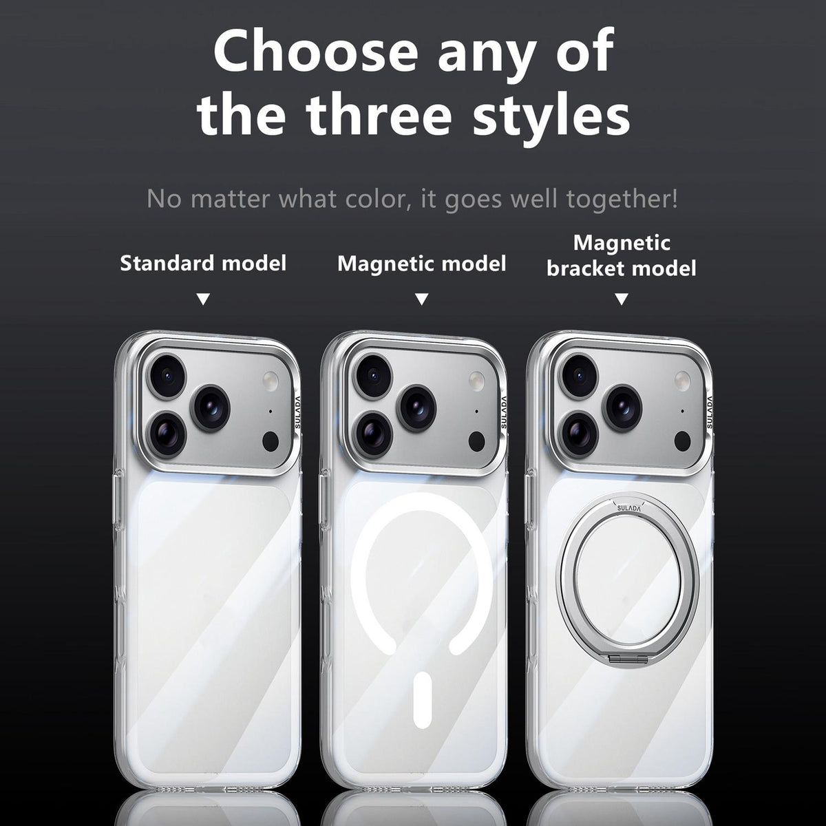 Compatible with iPhone 18 Pro Max SULADA 360 Degree Rotation Magnetic Holder Clear PC Phone Case - Transparent