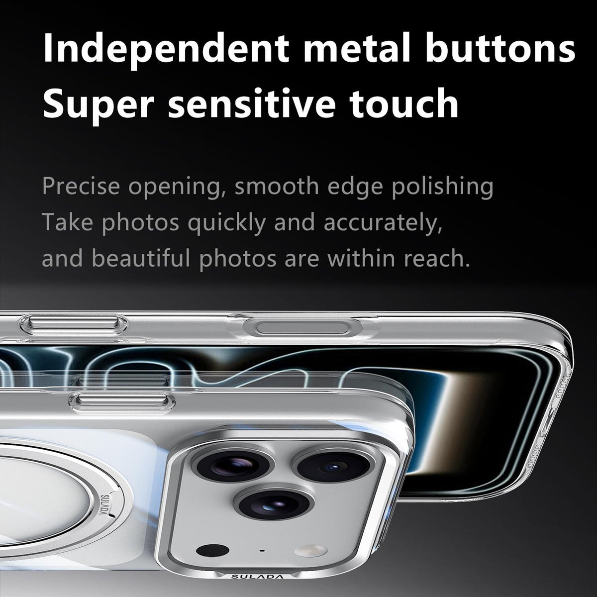 Compatible with iPhone 18 Pro Max SULADA 360 Degree Rotation Magnetic Holder Clear PC Phone Case - Transparent