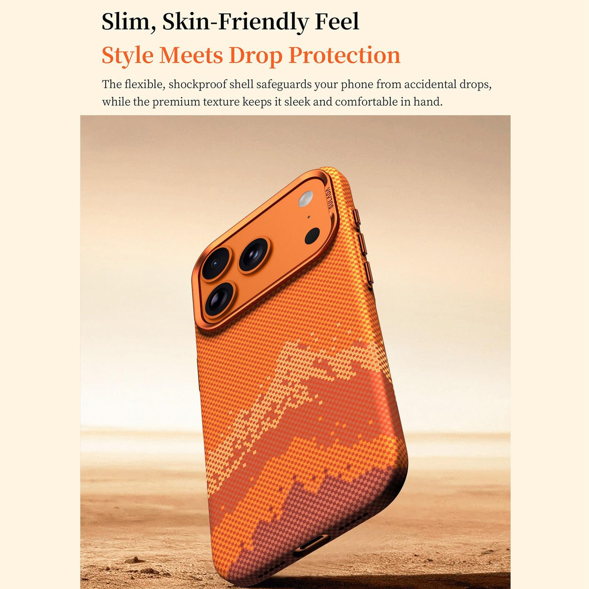 Compatible with iPhone 18 Pro Max SULADA Kevlar Pixel Grid Texture Skin Feel Phone Case - Black