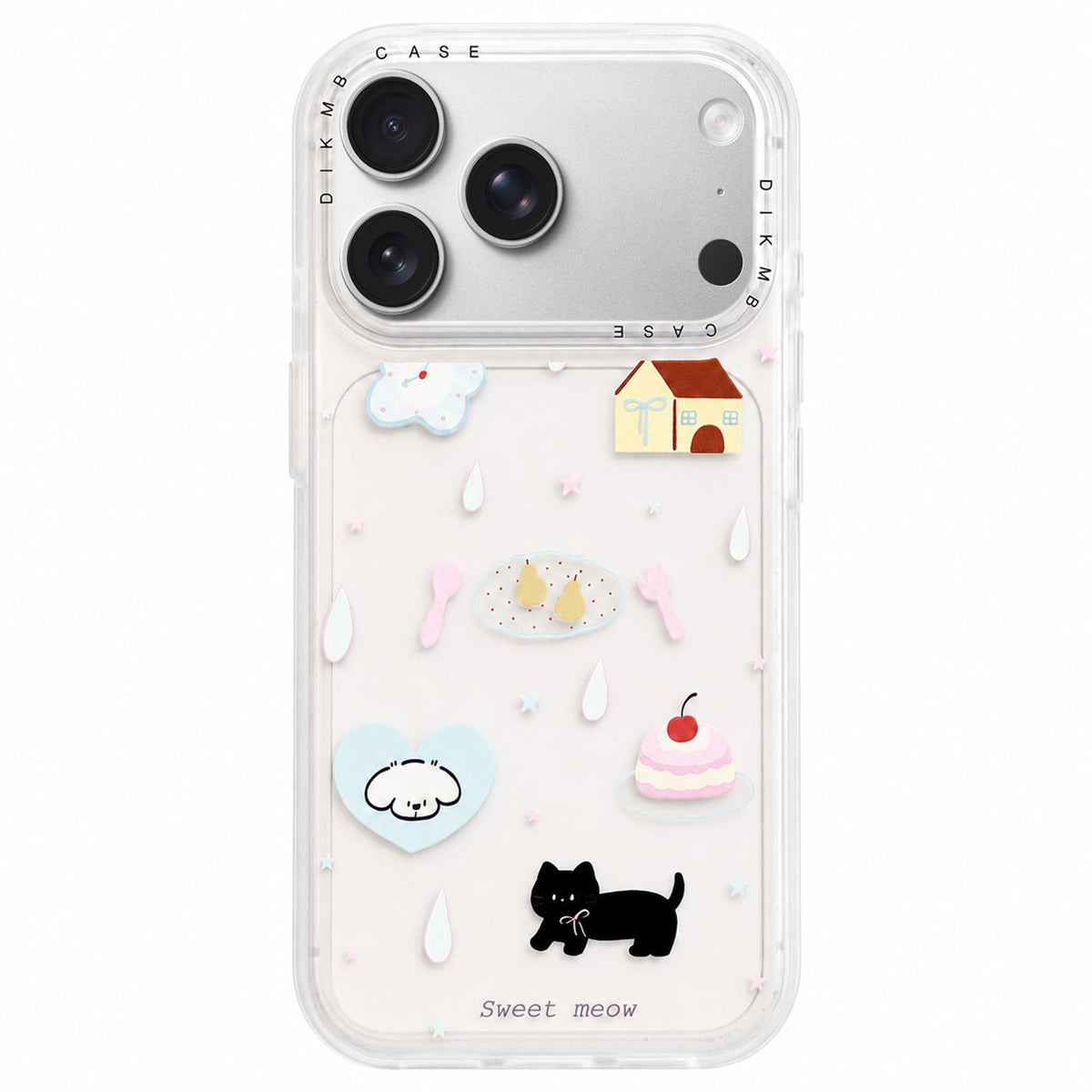Compatible with iPhone 18 Pro & 17 Pro Skin Feel Frosted Cartoon Sticker Acrylic Phone Case - Black White Cat and Dog Desserts