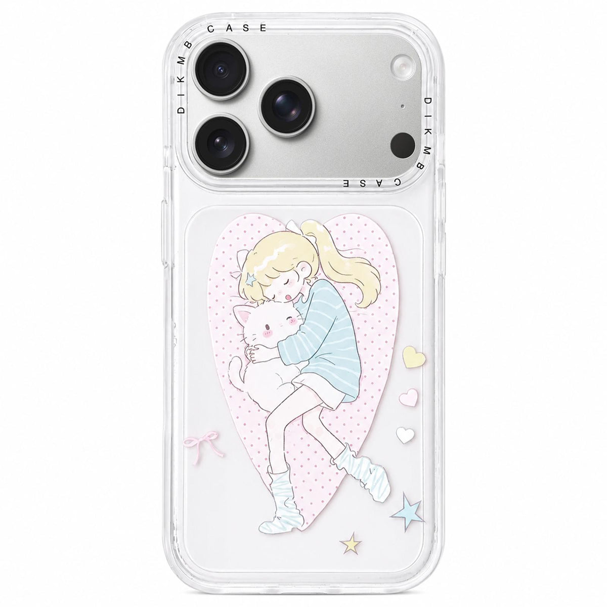 Compatible with iPhone 18 Pro & 17 Pro Skin Feel Frosted Cartoon Sticker Acrylic Phone Case - Heart Sleeping Girl