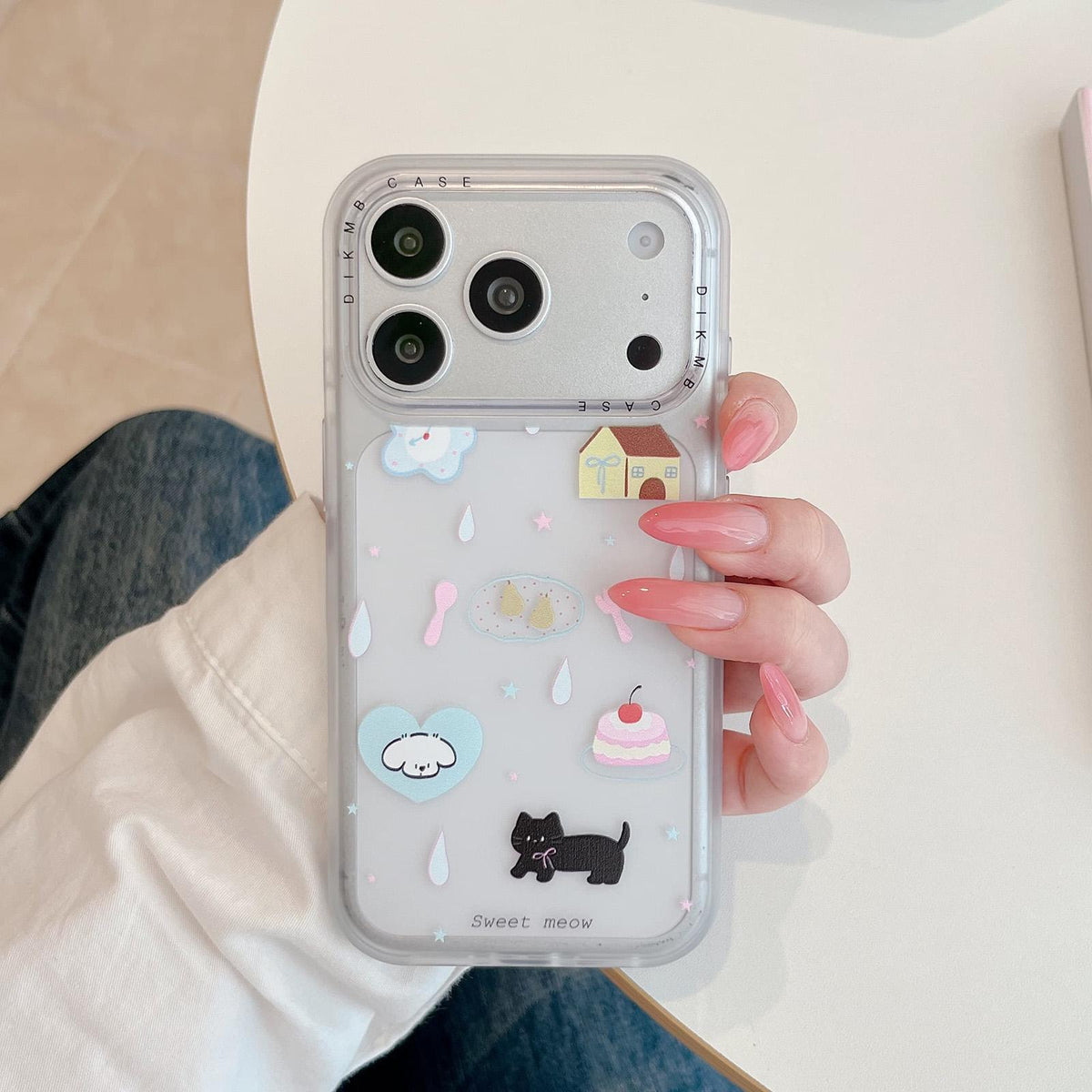 Compatible with iPhone 18 Pro Max & 17 Pro Max Skin Feel Frosted Cartoon Sticker Acrylic Phone Case - Macaron Hibiscus