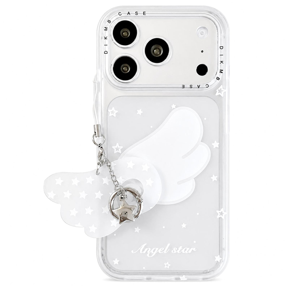 Compatible with iPhone 18 Pro Max & 17 Pro Max Skin Feel Frosted Cartoon Sticker Acrylic Phone Case with Pendant - Star Wings