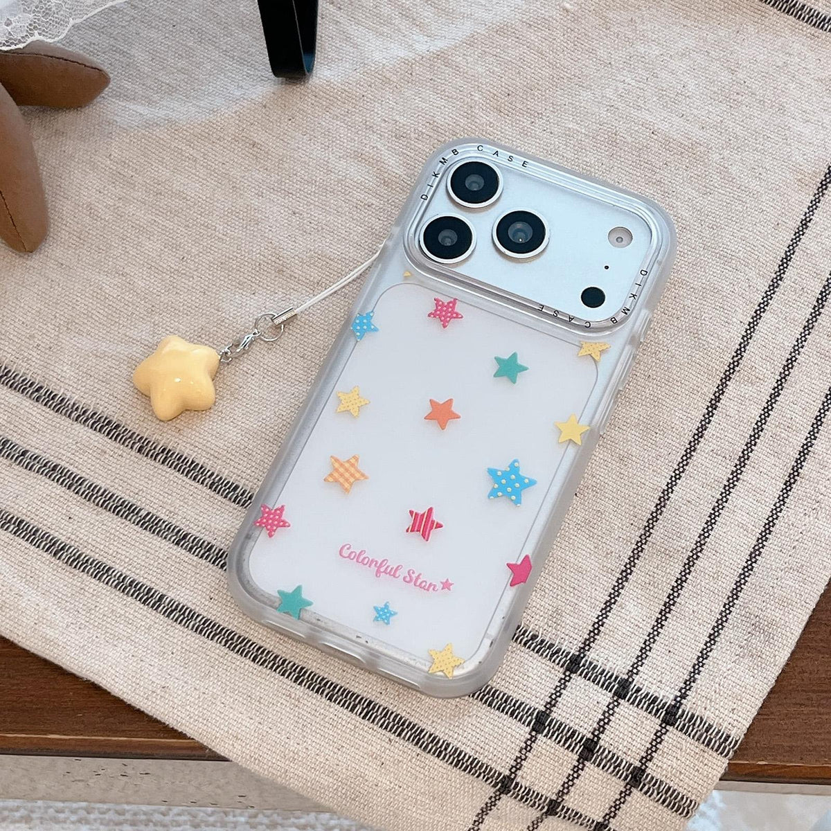 Compatible with iPhone 18 Pro Max & 17 Pro Max Skin Feel Frosted Cartoon Sticker Acrylic Phone Case with Pendant - Star Wings