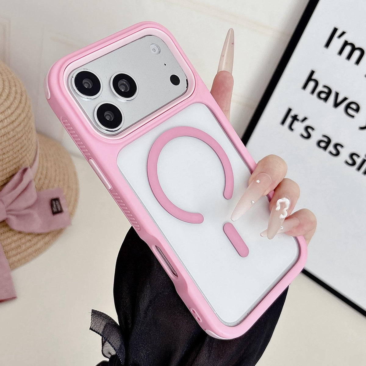 Compatible with iPhone 18 Pro Max & 17 Pro Max Cool 3 in 1 Magnetic Anti-slip Edge Phone Case - Pink