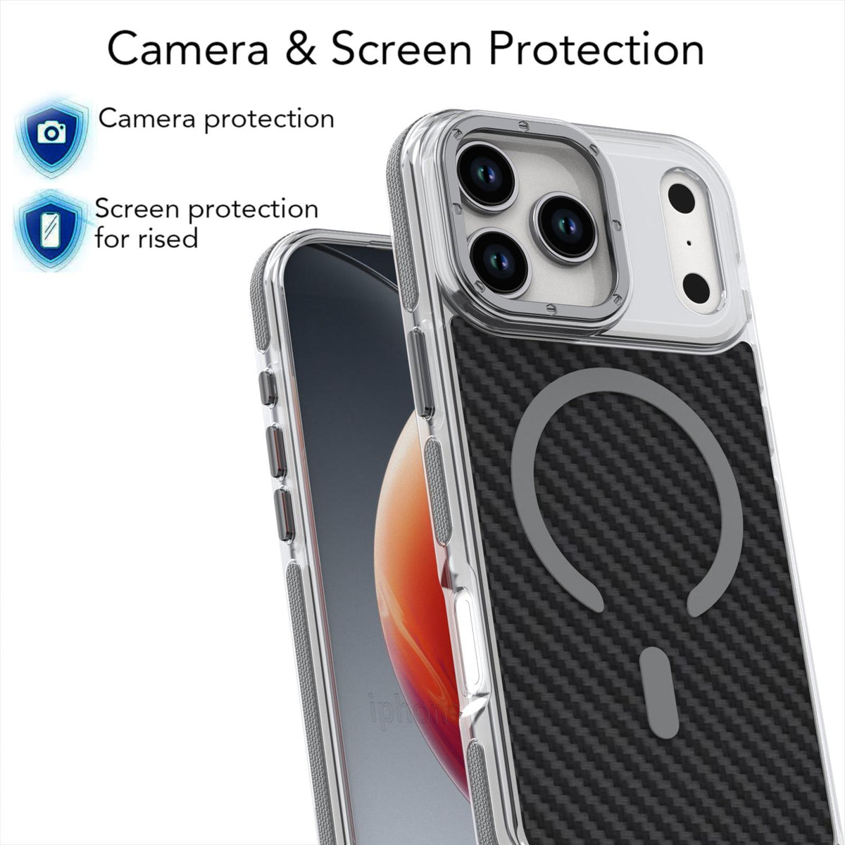 Compatible with iPhone 18 Pro Dual-Color Carbon Fiber Texture Magsafe Phone Case - Gray