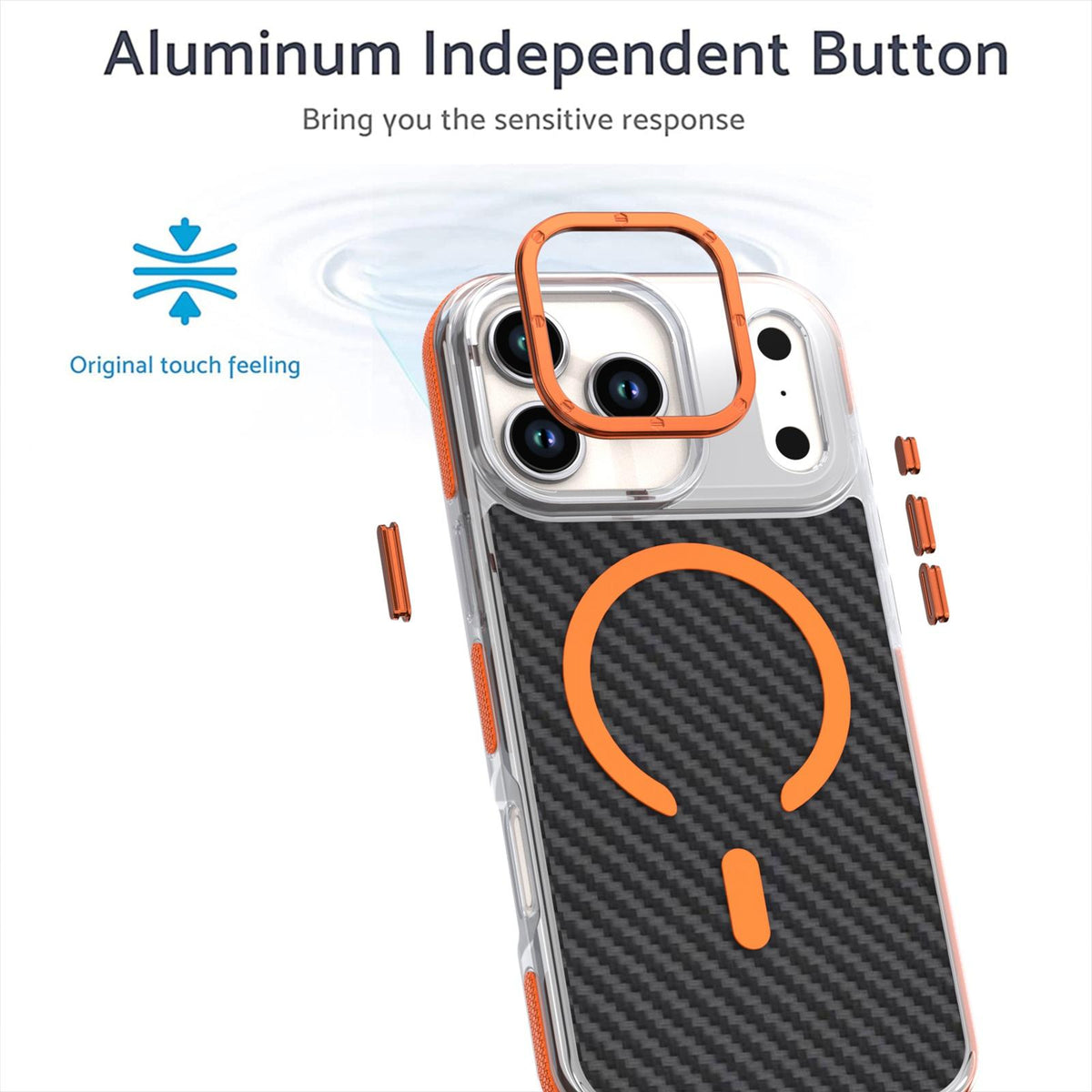 Compatible with iPhone 18 Pro Max Dual-Color Carbon Fiber Texture Magsafe Phone Case - Orange